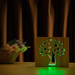 Світильник нічник із дерева ArtEcoLight LED "Деревце" з пультом і регулюванням світла, RGB