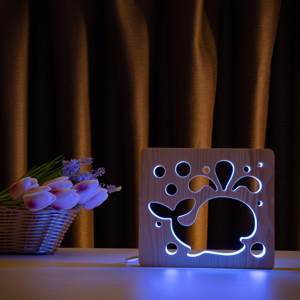 Світильник нічник із дерева ArtEcoLight LED "Кит" з пультом і регулюванням світла, RGB, фото 1