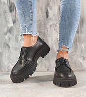 Женские черные туфли дерби на тракторной платформе Кожа гладкая черный Размеры 36-41