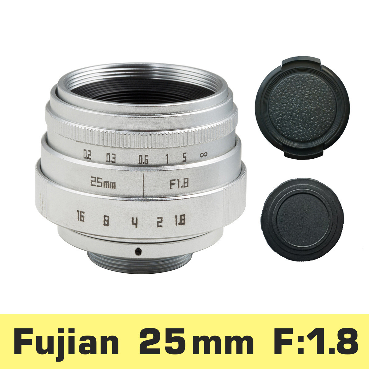 CCTV светосильный объектив Fujian 25mm f/1.8, C-Mount, промышленный, для камеры видеонаблюдения, серебристый