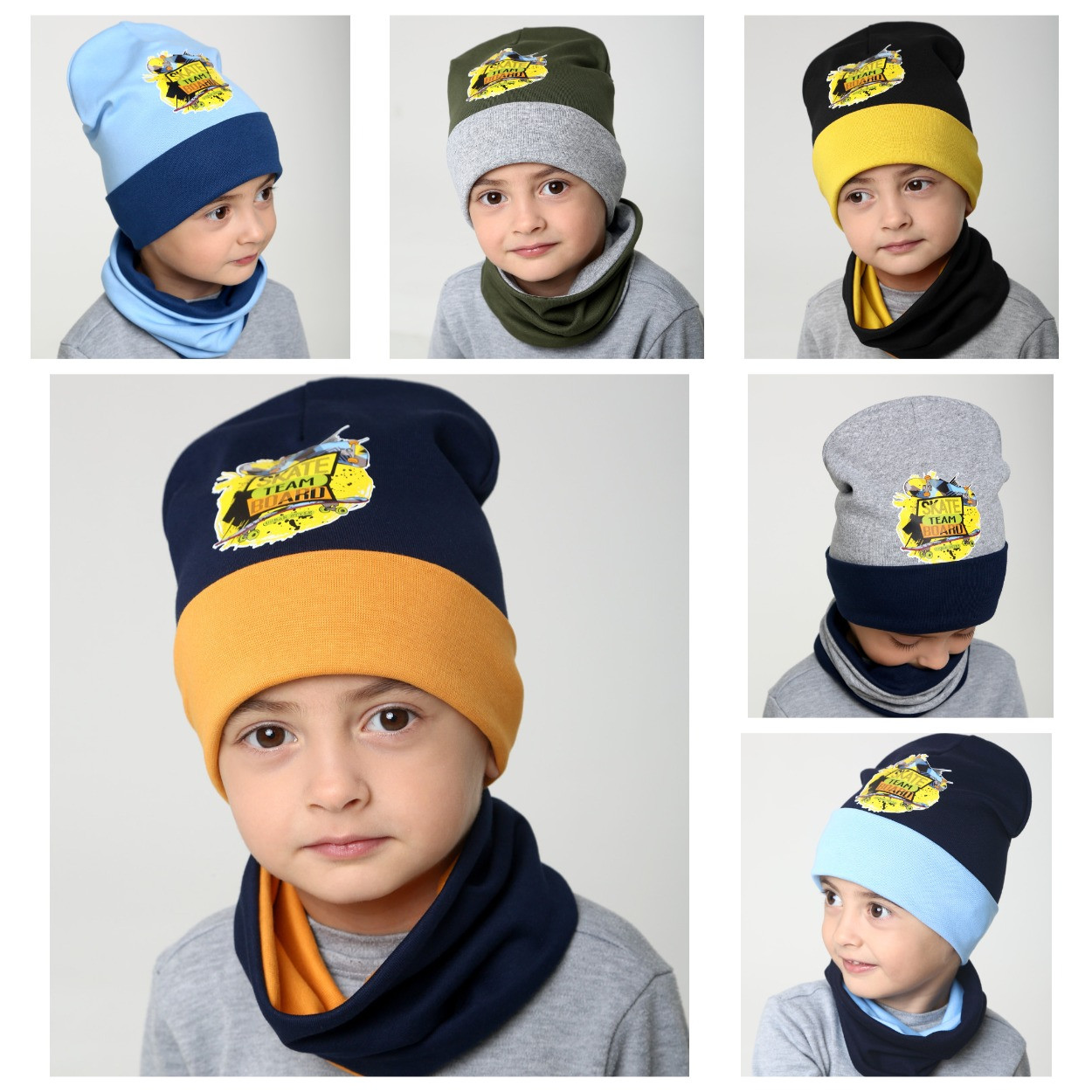 Комплекти дитяча шапка хомут для хлопчика різні кольори на 3 4 роки 5 6 років, Дитячі шапки та набори