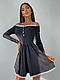 Чорне трикотажне плаття з відкритими плечима з мереживом, фото 3
