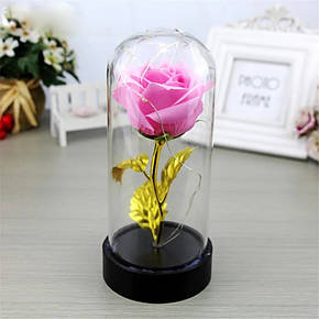 Вічна троянда в колбі з LED-підсвіткою (велика)/Квітка в колбі Рожева, фото 2