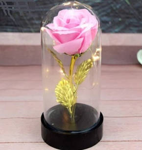Вічна троянда в колбі з LED-підсвіткою (велика)/Квітка в колбі Рожева, фото 2