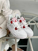 Мужские кроссовки Jordan 4 Retro Белые Кожаные Люкс