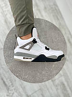 Мужские кроссовки Jordan 4 Retro Белые Кожаные Люкс