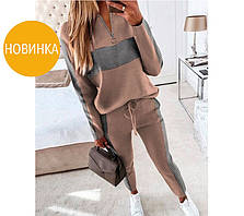 ✔ Жіночий прогулянковий брючний костюм з трикотажу, з принтом гусяча лапка, спортивного стилю | Джемпер + штани