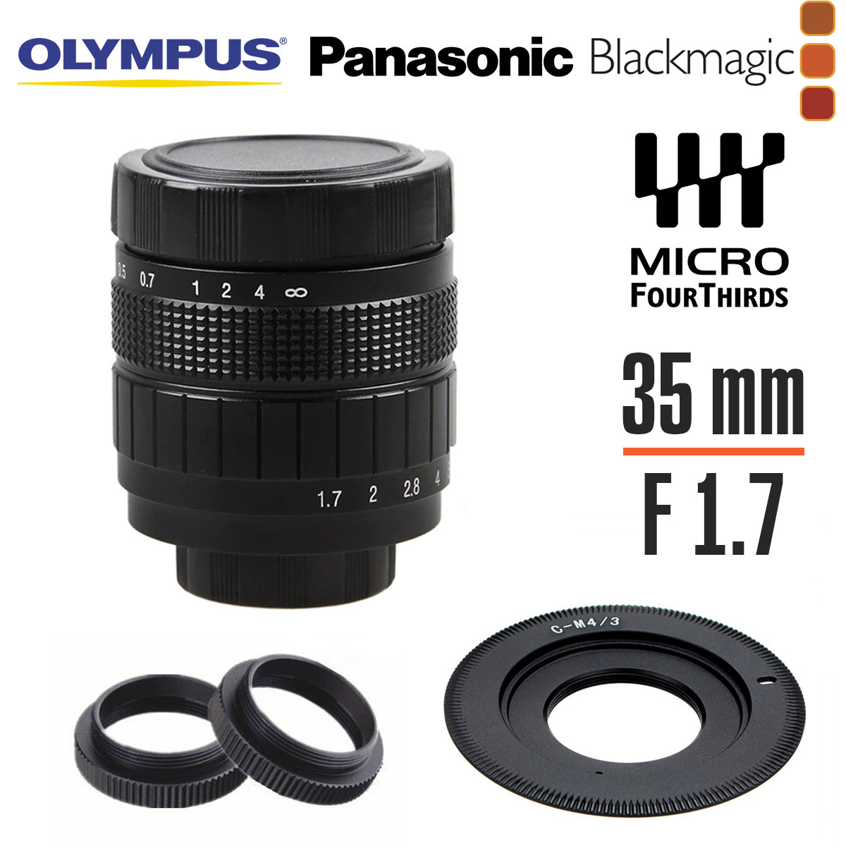 Fujian 35mm f/1.7 світлосильний об'єктив для Panasonic Olympus Blackmagic Micro 4/3 M43 фікс чорний макро