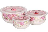 Набір Салатниць керамічних з вакуумними Кришками 3 шт., набір салатниць , судочків