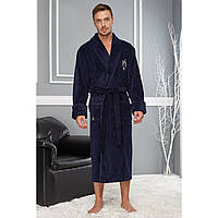 Мужской велюровый турецкий халат Nusa 2960, Темно-синий, 2XL
