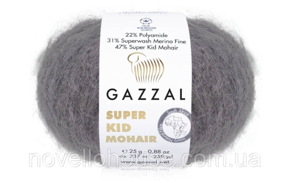 Gazzal SUPER KID MOHAIR (Супер Кид Мохер) № 64433 серый (Пряжа мохер, нитки для вязания) - фото 1 - id-p1461899297