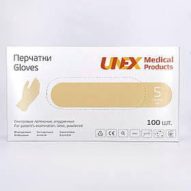 Рукавички латексні, опудренниє Unex розмір S (бежевий, упаковка 100 штук)