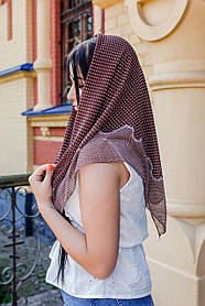 Хустка жіночий легкий шифоновий річний з принтом і візерунком в горошок колір коричневий 81 х 81 см