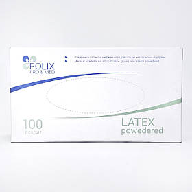 Рукавички латексні, POLIX PRO&MED розмір M (білі, упаковка 100 штук)