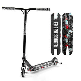 Дитячий трюковий самокат (пеги, алюміній, колеса PU 110 мм) Best Scooter BS-77101 Чорний з сірим