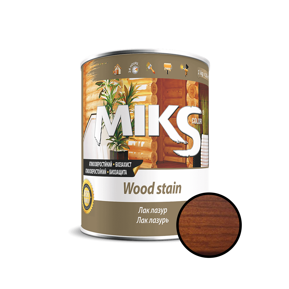 Лазур для дерева Miks Color каштан напівглянсовий 0.6кг, фото 1