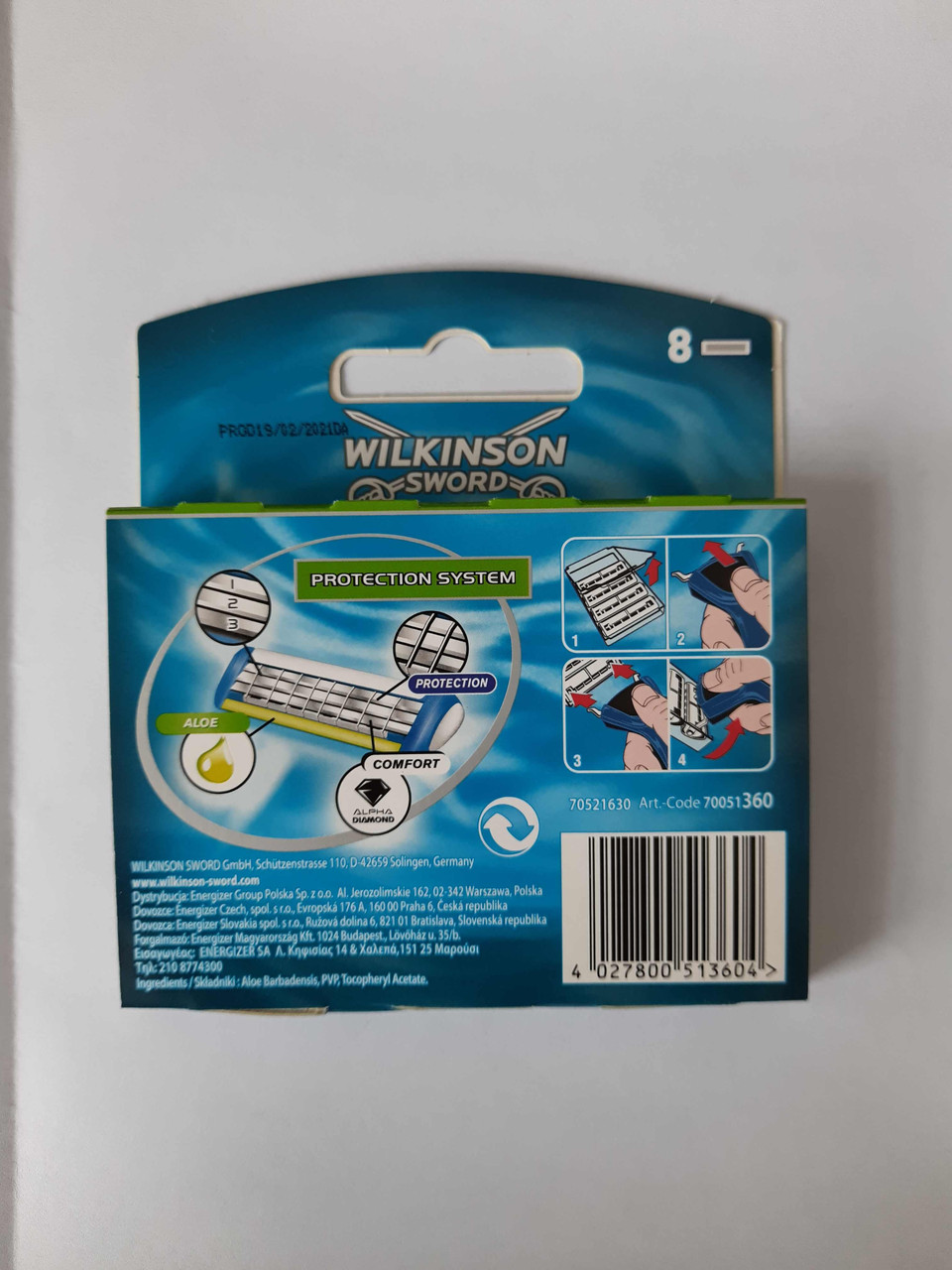 Кассеты для бритья мужские Schick Wilkinson Protector 3 8 шт. ( лезвия Шик Протектор 3 Оригинал Германия) - фото 2 - id-p1458745190