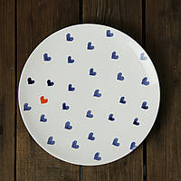 Тарелка керамическая ручная роспись "Кобальт сердечка" 20 см мелкая Rezon D200