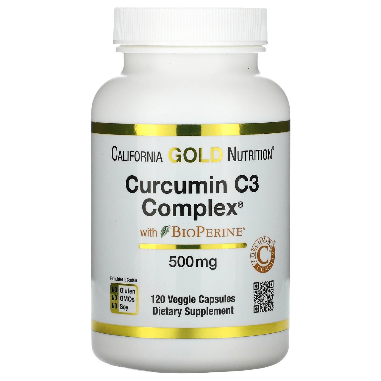 California Gold Nutrition, Куркумін Curcumin C3 Complex з екстрактом BioPerine 500 мг, 120 рослинних капсул