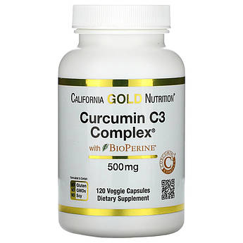 California Gold Nutrition, Куркумін Curcumin C3 Complex з екстрактом BioPerine 500 мг, 120 рослинних капсул