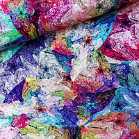 Тканина полірований штапель з різнобарвною абстракцією, ш. 140 см