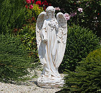 Садовая фигура Ангел с розой 76х31х28 см Кремовый