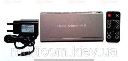 03-01-323. HDMI Matrix 4x2 switch+splitter (4 гнізда HDMI 2 гнізда HDMI), 4K@60Hz, з живленням, HSV315