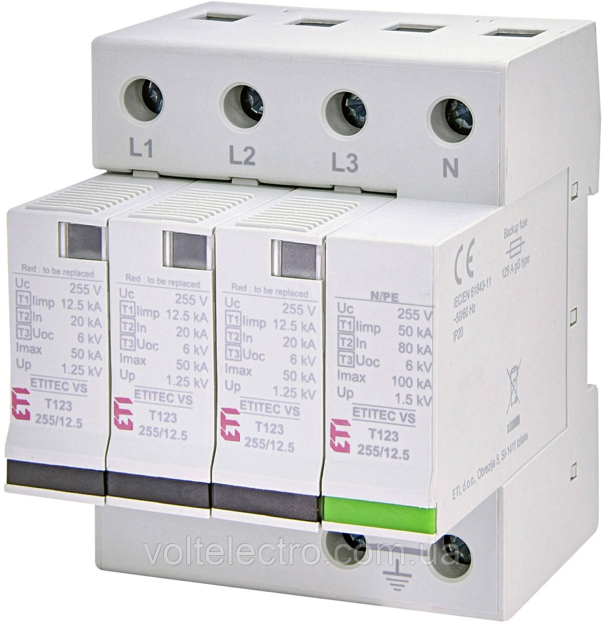 Обмежувач перенапруги ETITEC VS T12 255/12,5 3+1