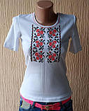 Вишиванка жіноча біла червоно-чорний візерунок хрестиком, фото 2