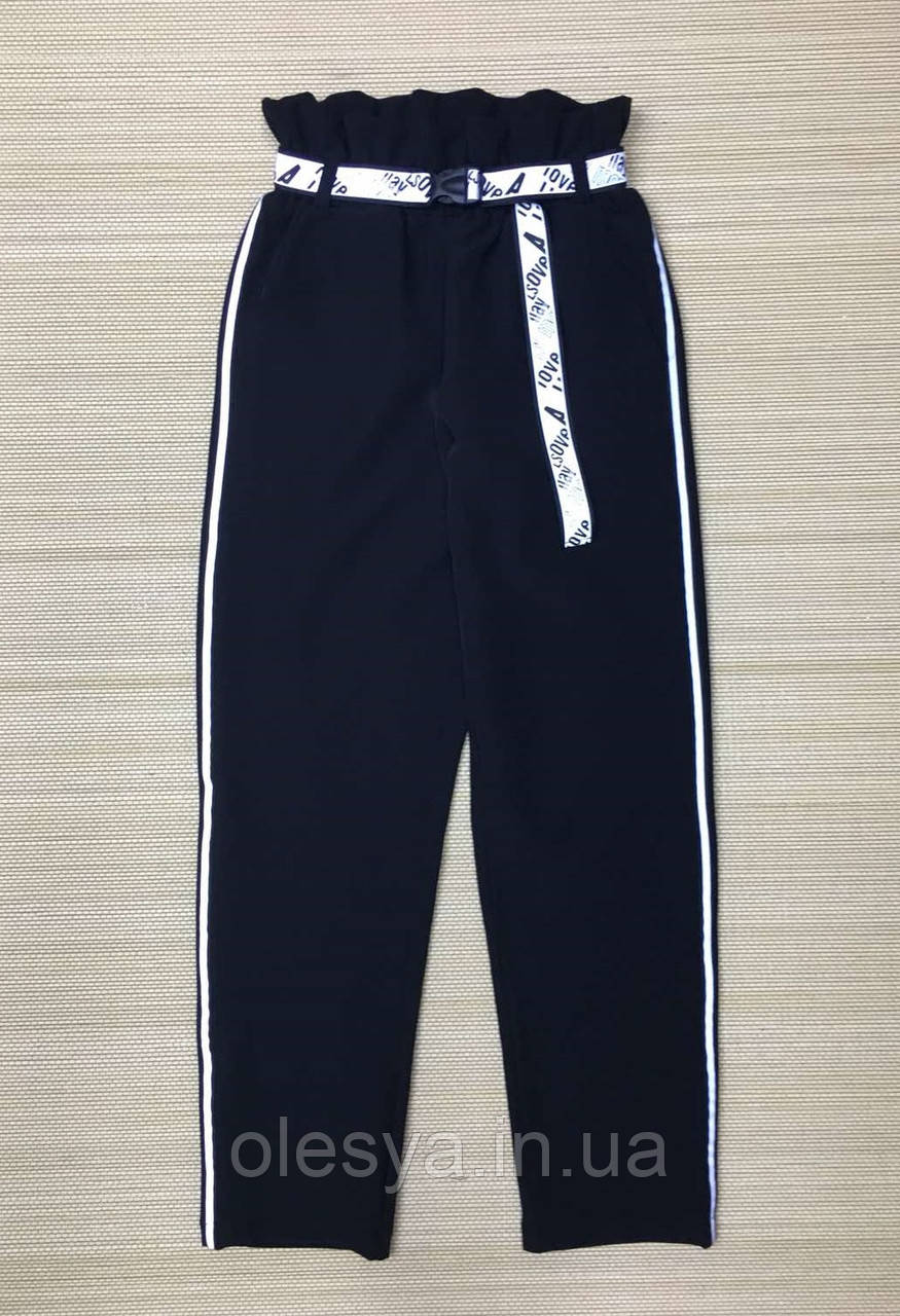 Штани шкільні для дівчаток зі світловідбивним поясом і тасьмою розмір 152, фото 1