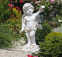 Садовая фигура Ангел с фонарем + LED 81х38х26 см Кремовый