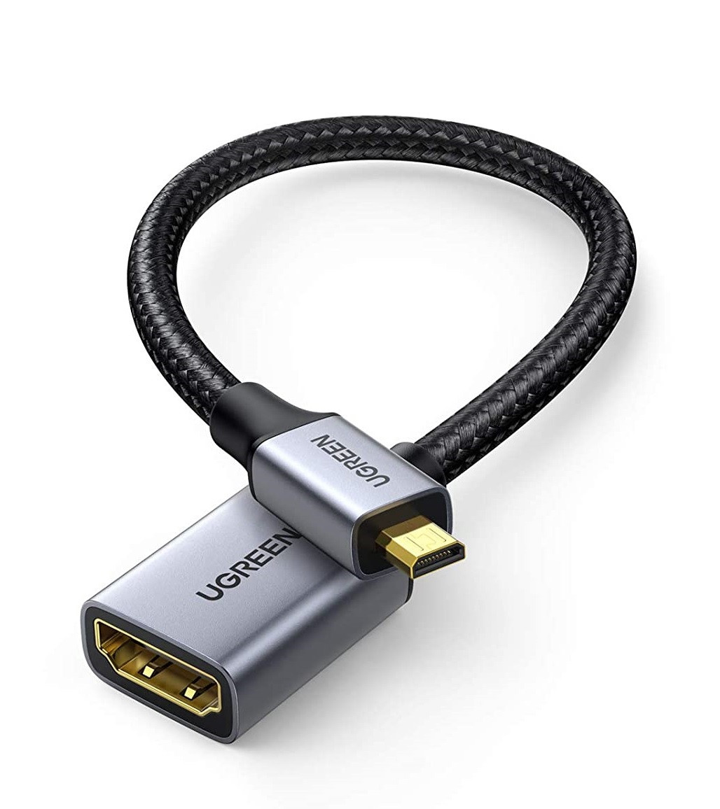 Кабель Ugreen Micro HDMI штекер to HDMI 2.0 роз'єм 4K 60Hz 3D нейлонова оплетка 25CM Black (HD149), фото 1
