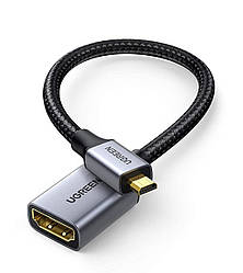 Кабель Ugreen Micro HDMI штекер to HDMI 2.0 роз'єм 4K 60Hz 3D нейлонова оплетка 25CM Black (HD149)