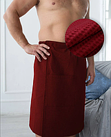 Вафельное парео (килт) мужское Luxyart размер универсальный 60*145 бордо (LS-056)