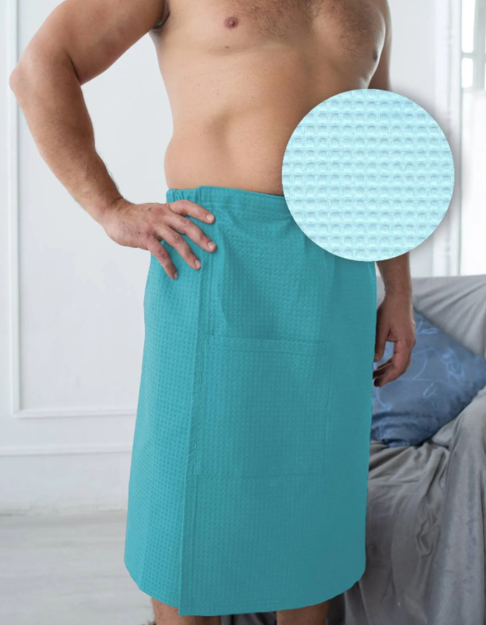 Вафельное парео (килт) мужское Luxyart размер универсальный 60*145 см голубой (LS-055) - фото 1 - id-p1462154534