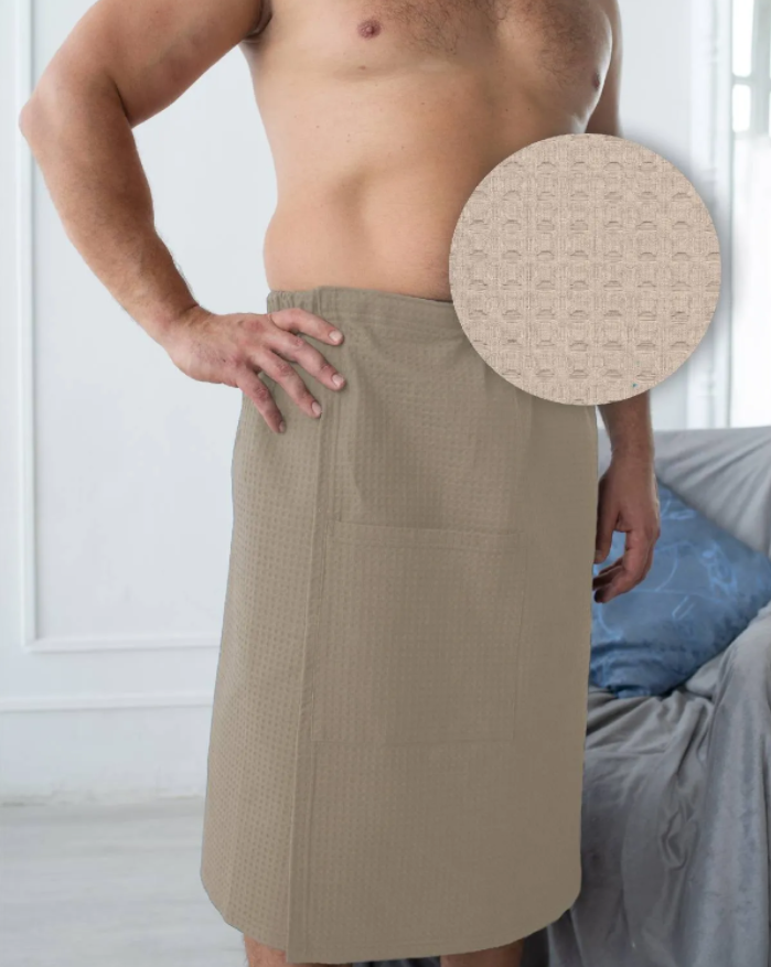 Вафельное парео (килт) мужское Luxyart размер универсальный 60*145 см беж (LS-050) - фото 1 - id-p1462143310