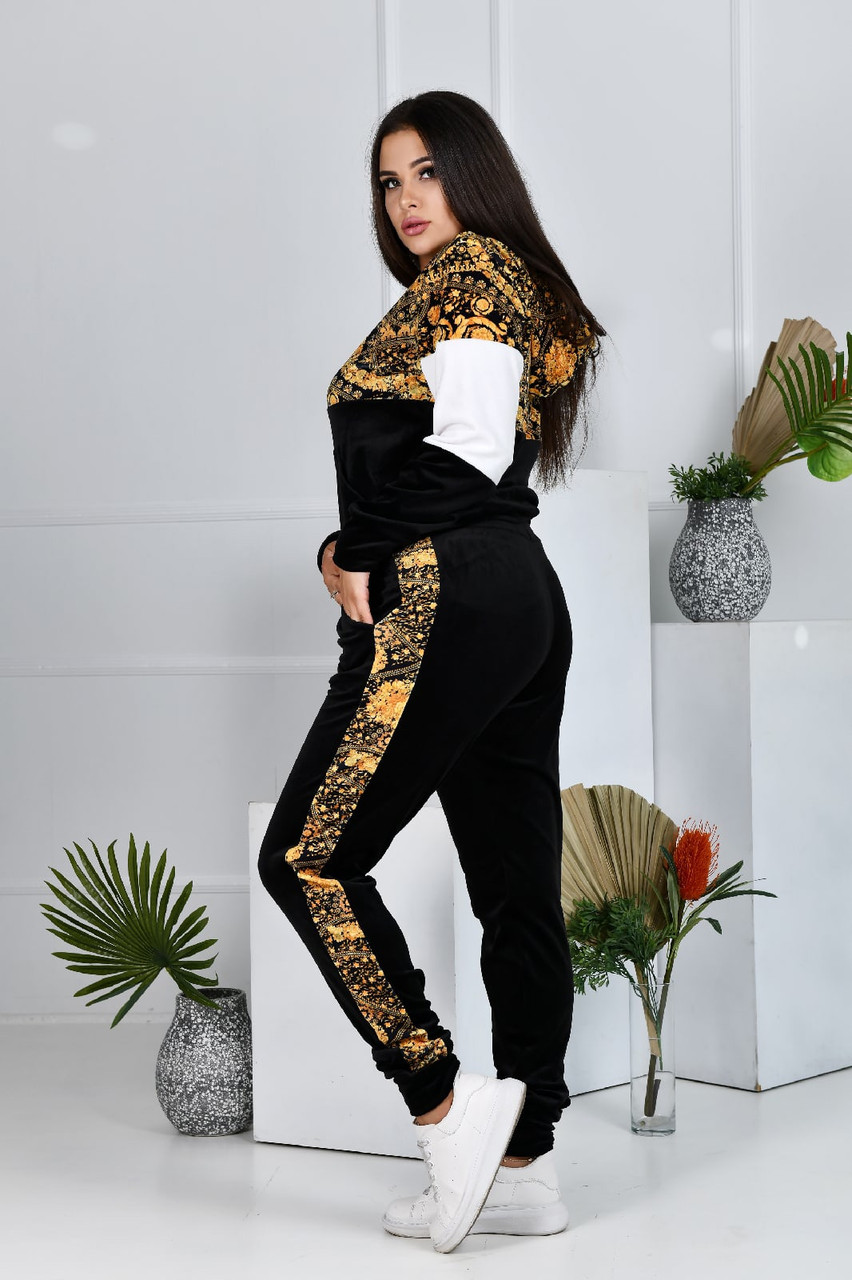 Стильный модный женский велюровый спортивный костюм больших размеров - фото 2 - id-p1462183465