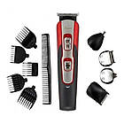 Машинка для стрижки 10в1 GM-592, Червона / Універсальна електробритва-триммер з насадками / Акумуляторна бритва, фото 3