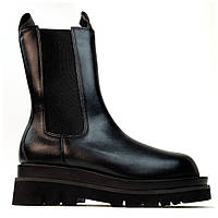 Жіночі зимові черевики Bottega Veneta Lug Boots єврозима, чорні шкіряні черевики боттега венета жіночі зимові
