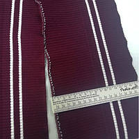 Трикотажний дов'яз бордовий із білою смугою, в'язання 2*2