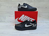Мужские кроссовки Nike air forse черные кожаные для повседневной ходьбы