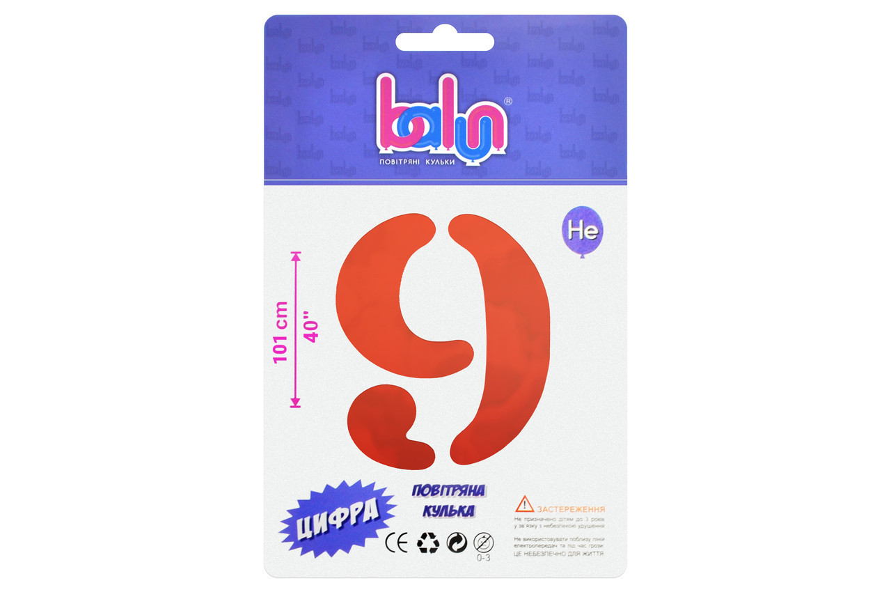 Фольгована цифра 9 слим червона 100 см (40")