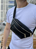Мужская стильная сумка через плечо (чёрная). Черный мессенджер из натуральной кожи