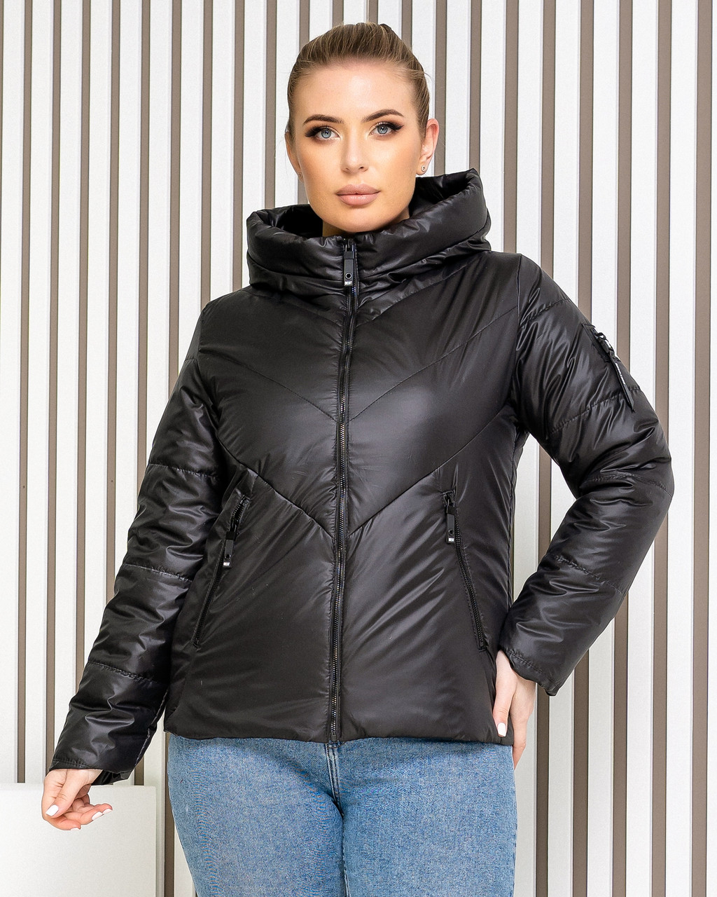 Жіноча курточка -куртка демі БАТАЛ колір чорний арт. 1008, фото 1