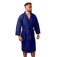 Вафельный халат Luxyart Кимоно размер (46-48) М 100% хлопок синий (LS-457)