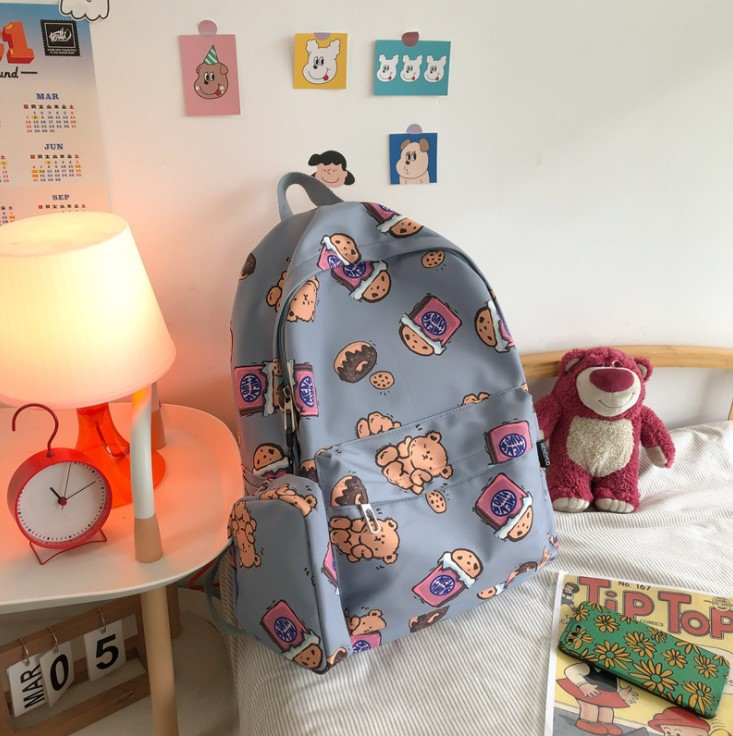 Рюкзак Міський Шкільний Ведмедик із Пончиками + Пенал Блакитний