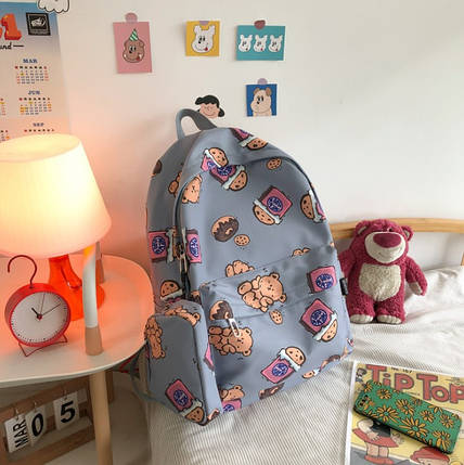 Рюкзак Міський Шкільний Ведмедик із Пончиками + Пенал Блакитний, фото 1