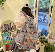 Рюкзак Міський Шкільний Ведмедик із Пончиками + Пенал Блакитний, фото 5