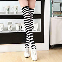 Смугасті гольфи за коліно високі котонові трикотажні панчохи в смужку чорно білі розмір 36-40