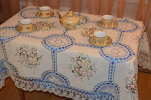 Скатертина  лляна з вишивкою та мереживом  150*220